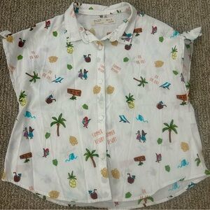 Zara Kids White Tropical Print Button Down Shirt